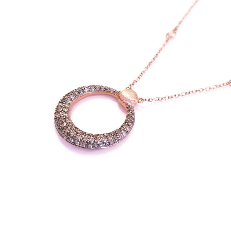 14K Rose Gold Circle Necklace with Brown Diamonds