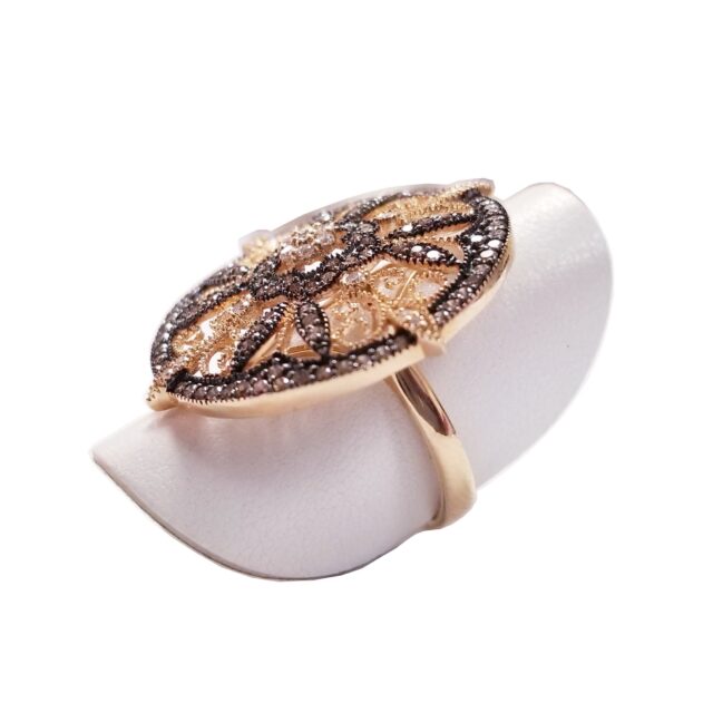 14K Rose Gold Detailed Round Diamond Flower Ring