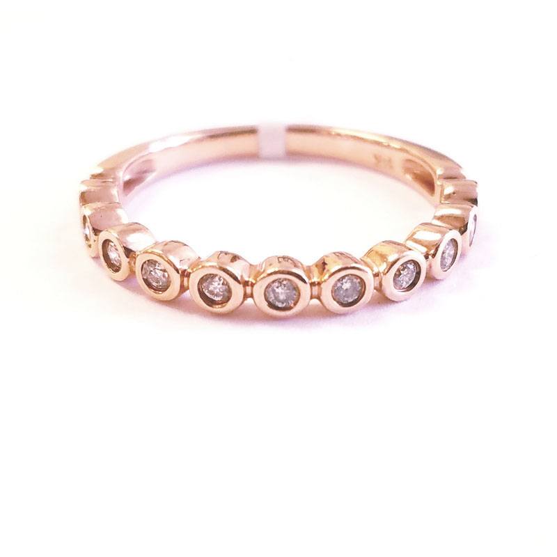 14K Rose Gold Round Bezel Band Ring with Diamonds