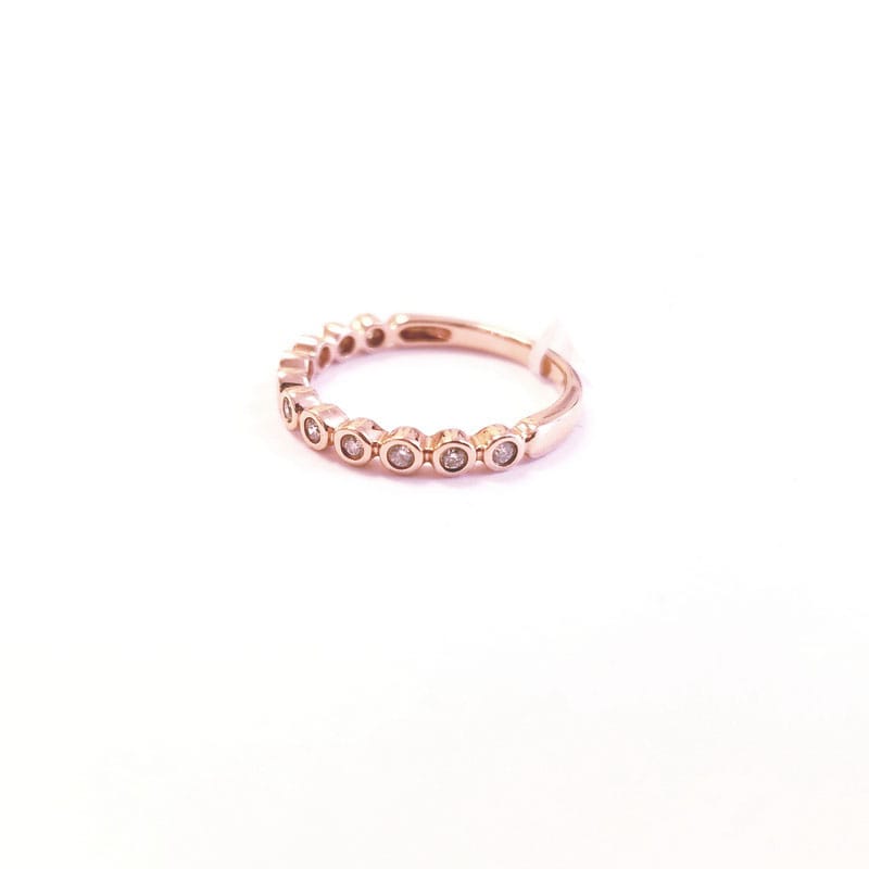 14K Rose Gold Round Bezel Band Ring with Diamonds