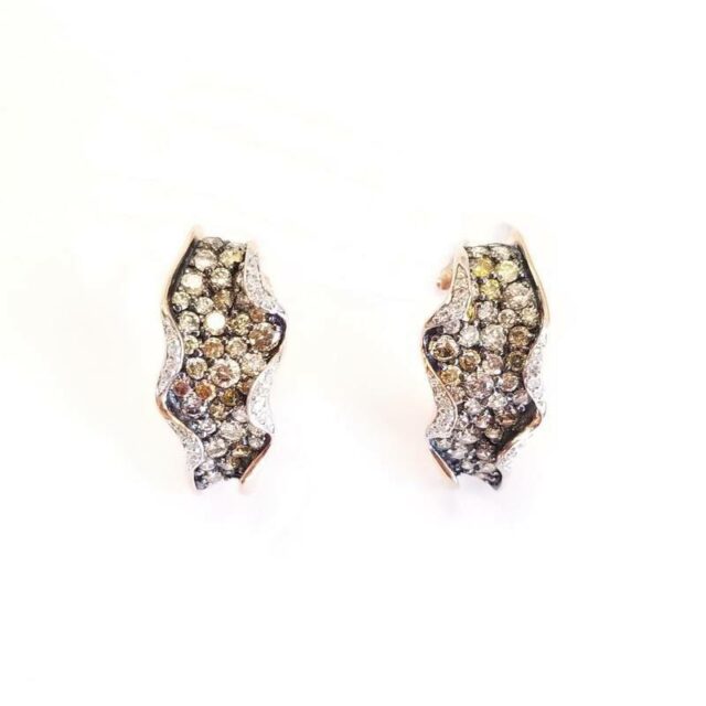 14K Rose Gold Shell Earrings With Paved Multicolor Diamonds