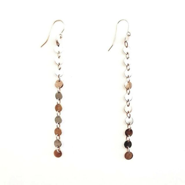 14K White And Rose Gold Disc Chain Chandelier Earrings