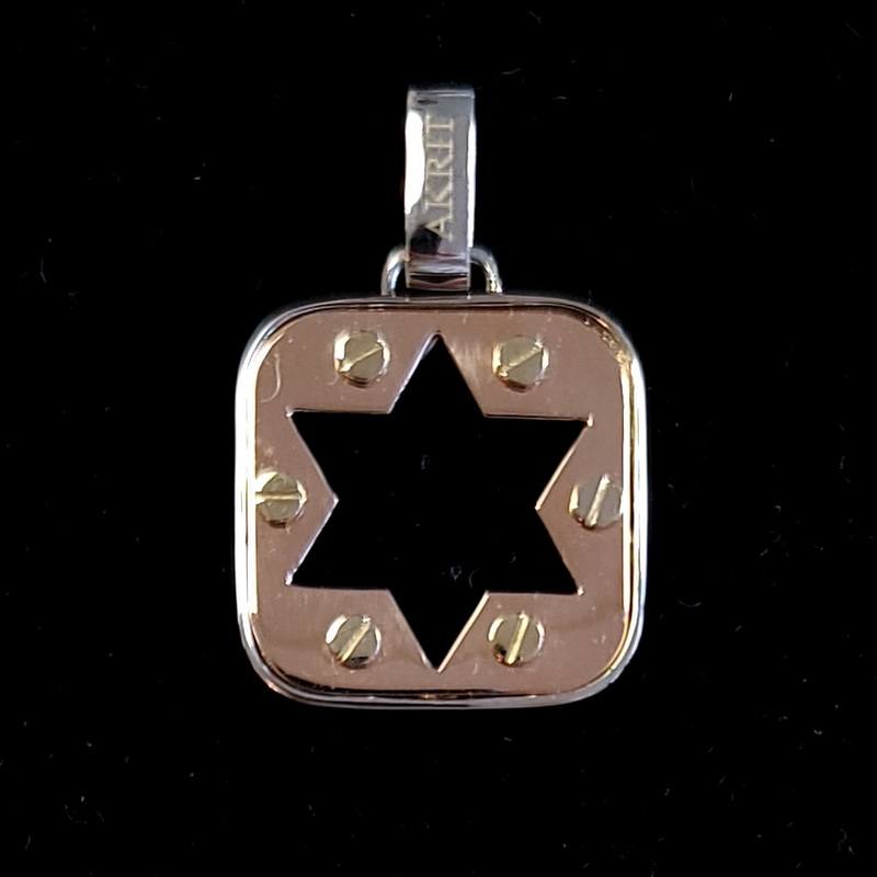 14K White and Rose Gold Engraved Star of David Square Pendant