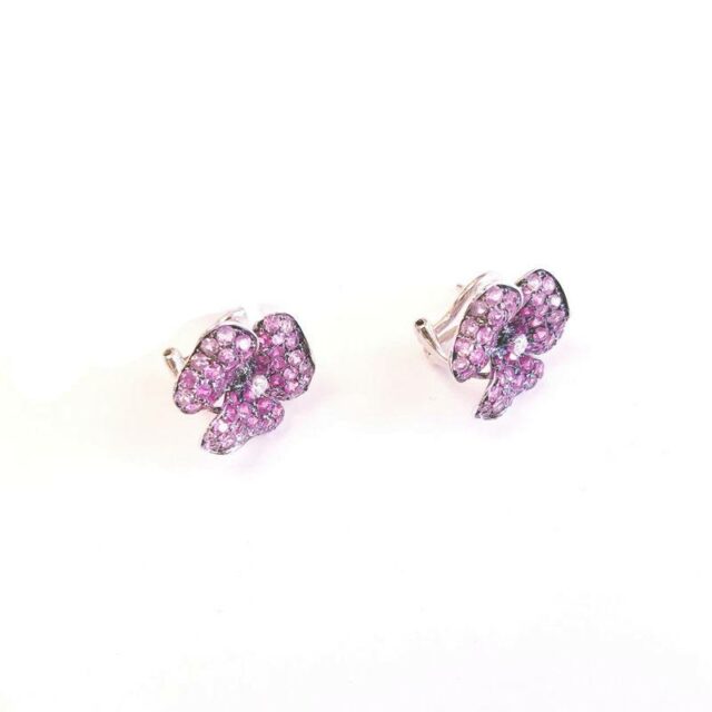 14K White Gold Clip On Flower Earrings With Diamonds And Pink Sapphires