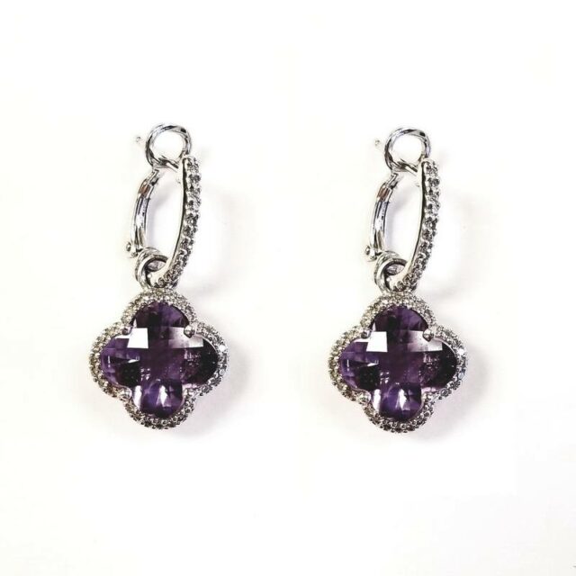 14K White Gold Clover Earrings With Amethyst