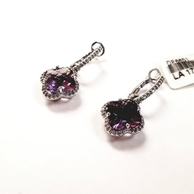 14K White Gold Clover Earrings With Amethyst