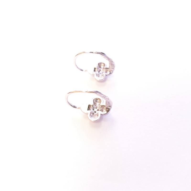 14K White Gold Clover Stud Earrings With Diamonds
