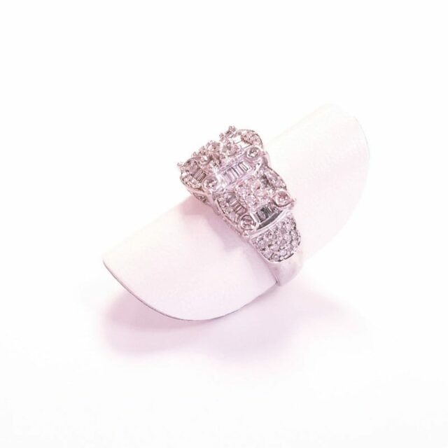 14K White Gold Cocktail Diamond Cluster Ring