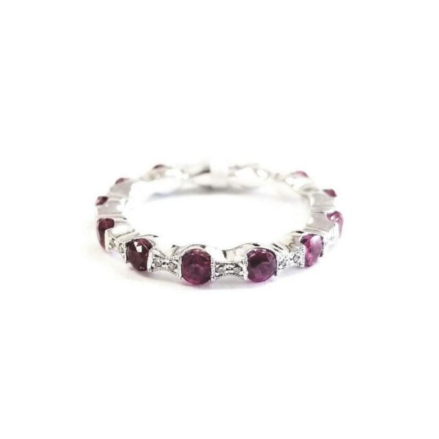 14K White Gold Diamond Eternity Ring with Rubies