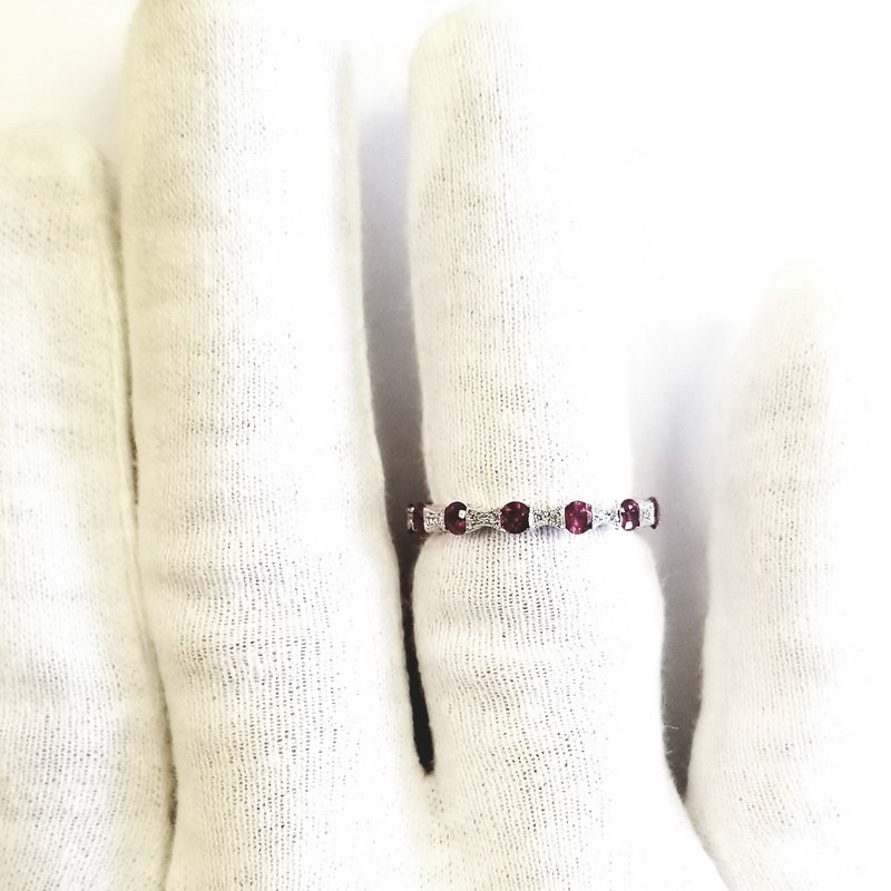 14K White Gold Diamond Eternity Ring with Rubies