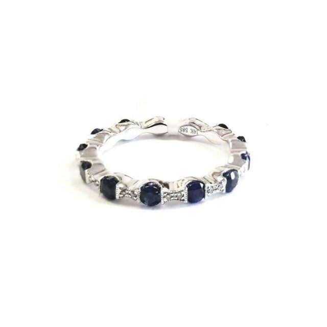 14K White Gold Diamond Eternity Ring with Sapphires