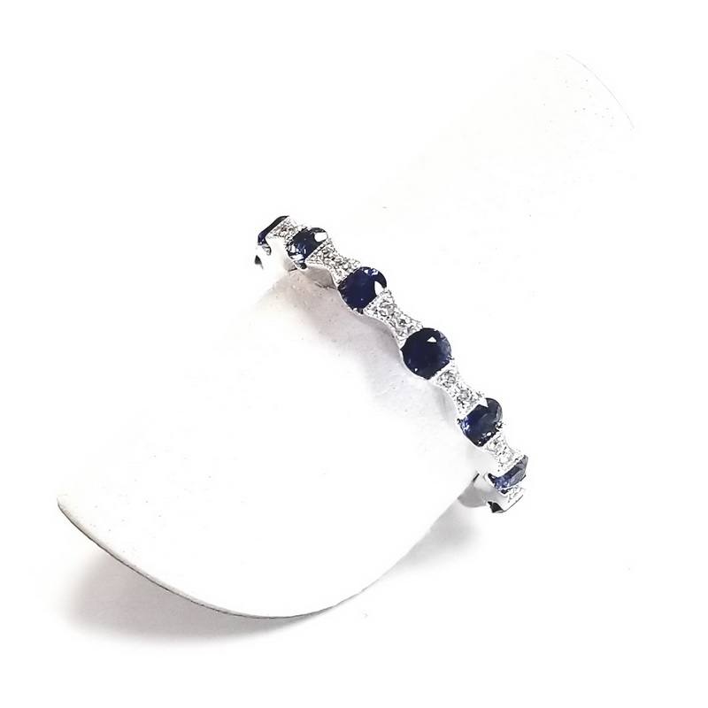 14K White Gold Diamond Eternity Ring with Sapphires