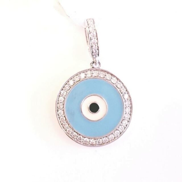 14K White Gold Diamond Evil Eye Charm Pendant