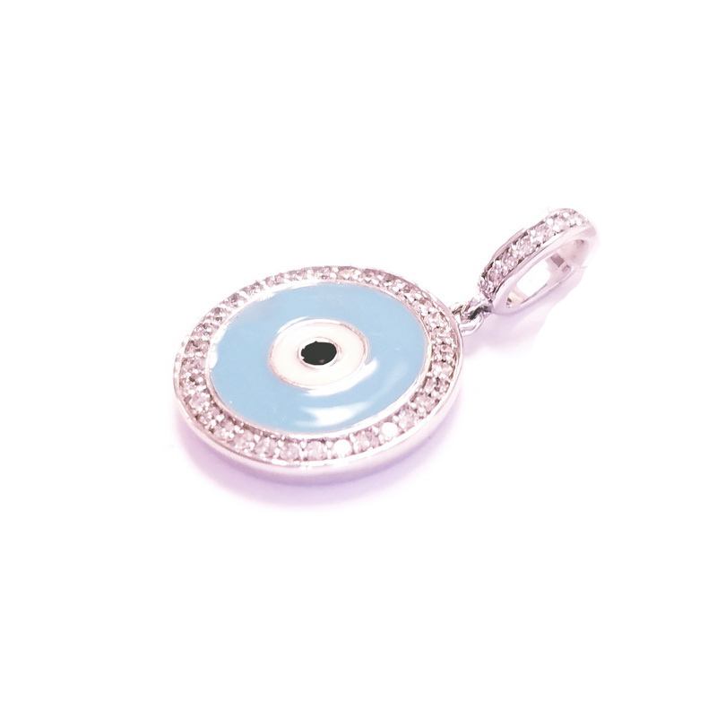 14K White Gold Diamond Evil Eye Charm Pendant