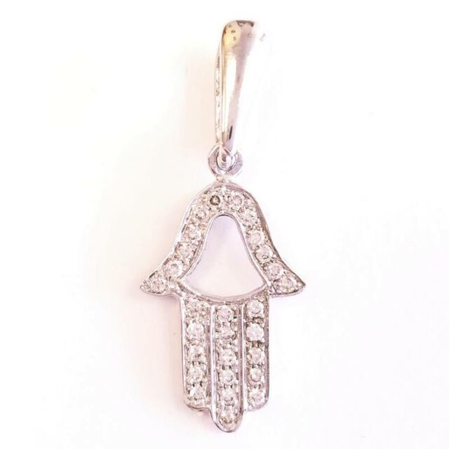 14K White Gold Diamond Hamsa Hand Pendant