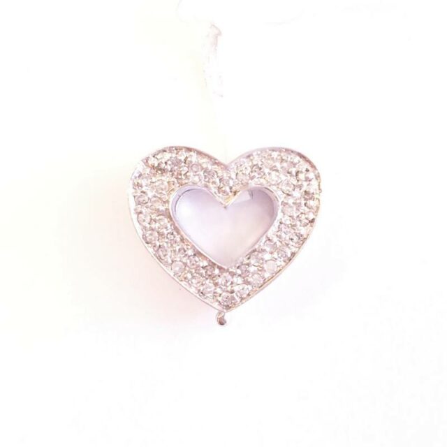 14K White Gold Diamond Heart Clip On Pendant