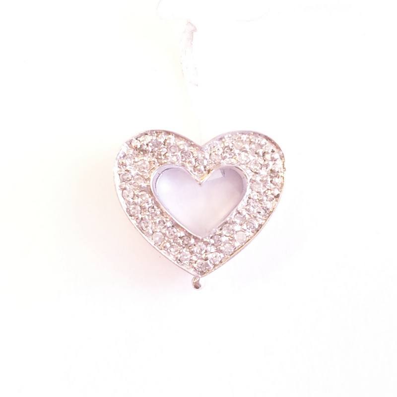 14K White Gold Diamond Heart Clip On Pendant