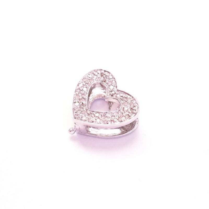 14K White Gold Diamond Heart Clip On Pendant