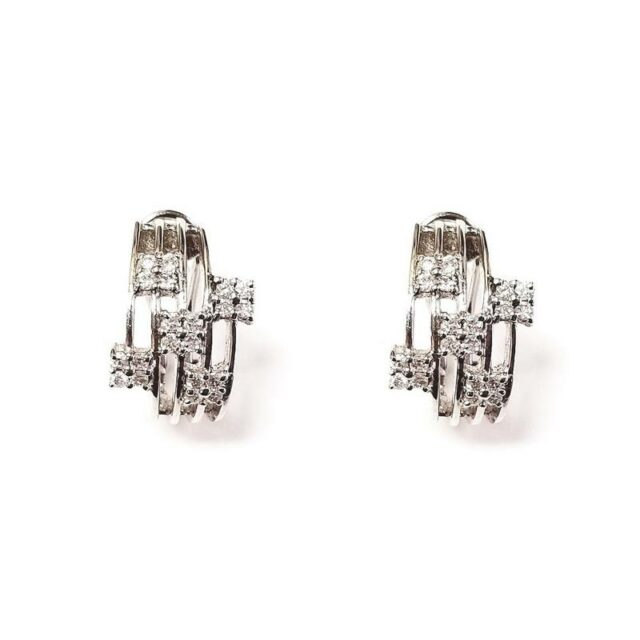 14K White Gold Diamond Tetris Earrings