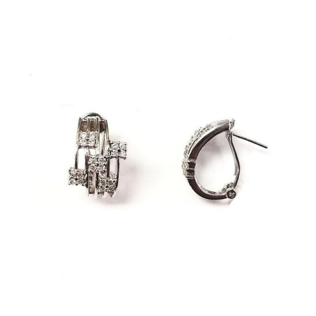 14K White Gold Diamond Tetris Earrings