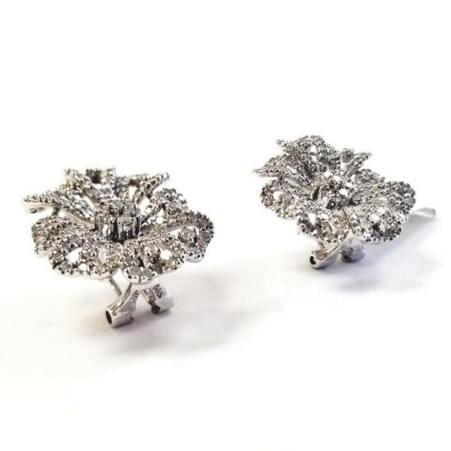 14K White Gold Flower Hearts Diamond Earrings