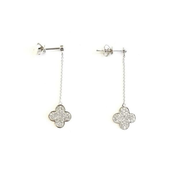 14K White Gold Hanging Clover Earrings