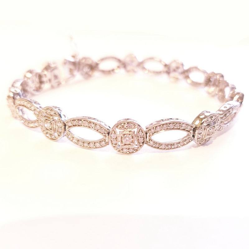 14K White Gold Link Bracelet with Diamonds