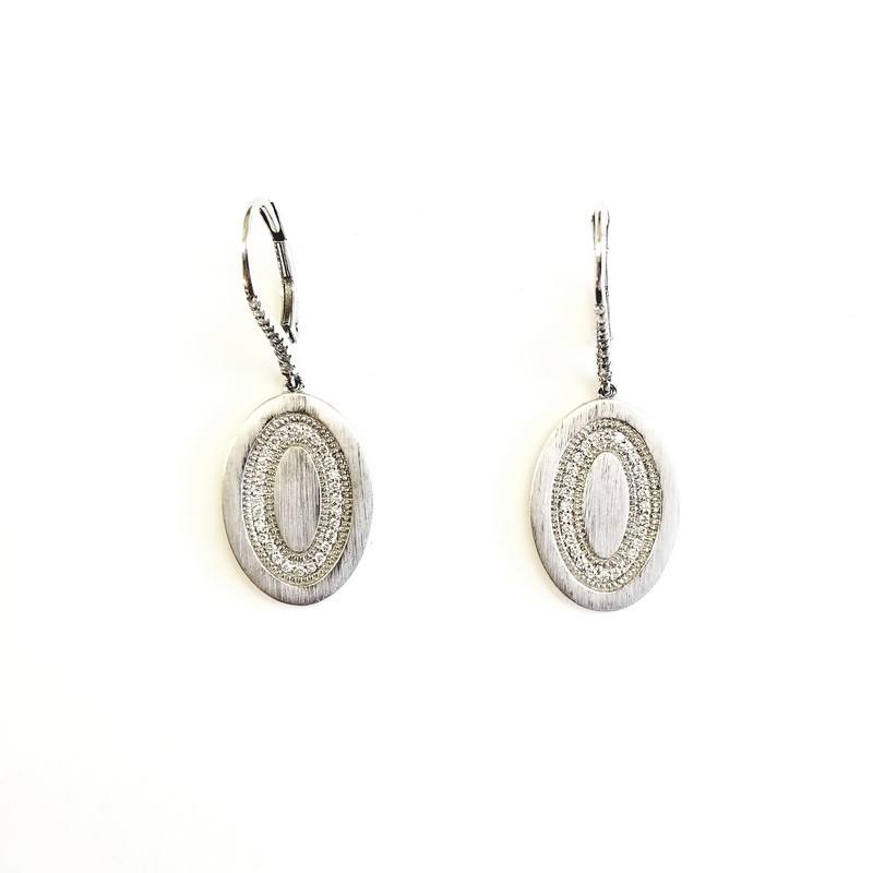 14K White Gold Oval Earrings With Diamonds