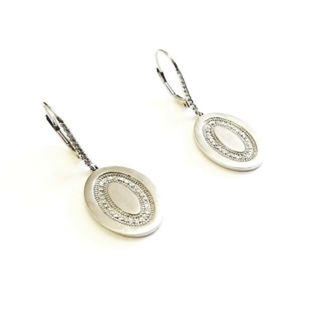 14K White Gold Oval Earrings With Diamonds
