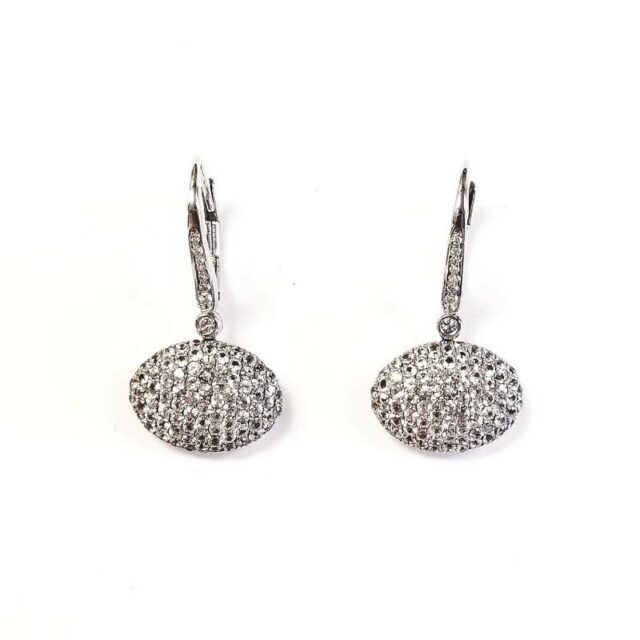 14K White Gold Paved Diamond Oval Earrings