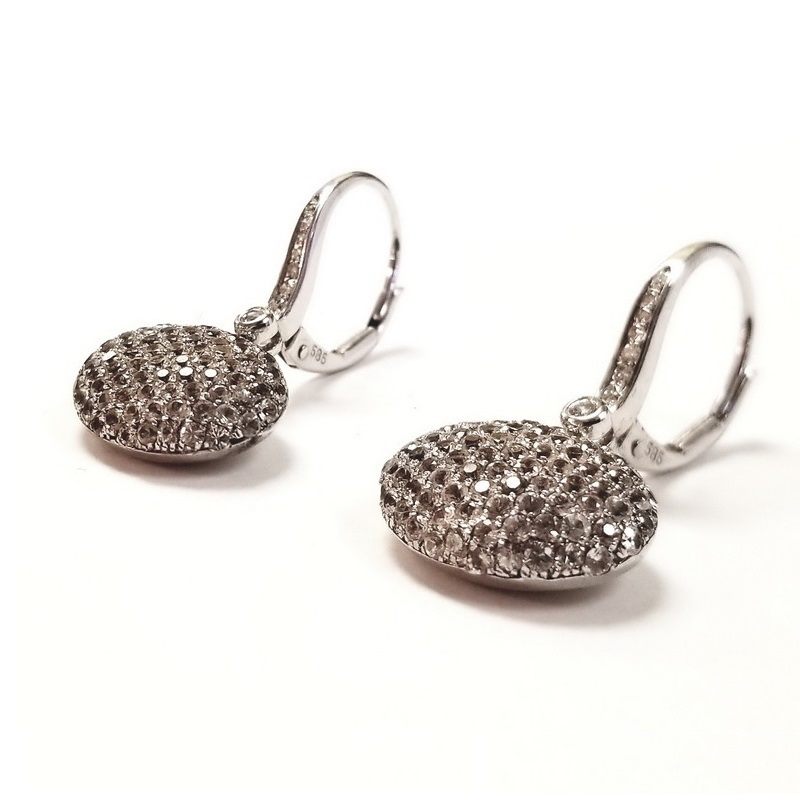 14K White Gold Paved Diamond Oval Earrings