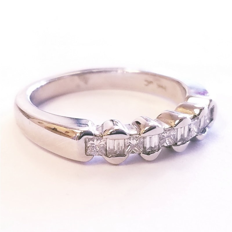 14K White Gold Semi Diamond Band Ring