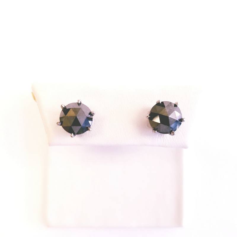 14K White Gold Stud Earrings With Black Diamonds