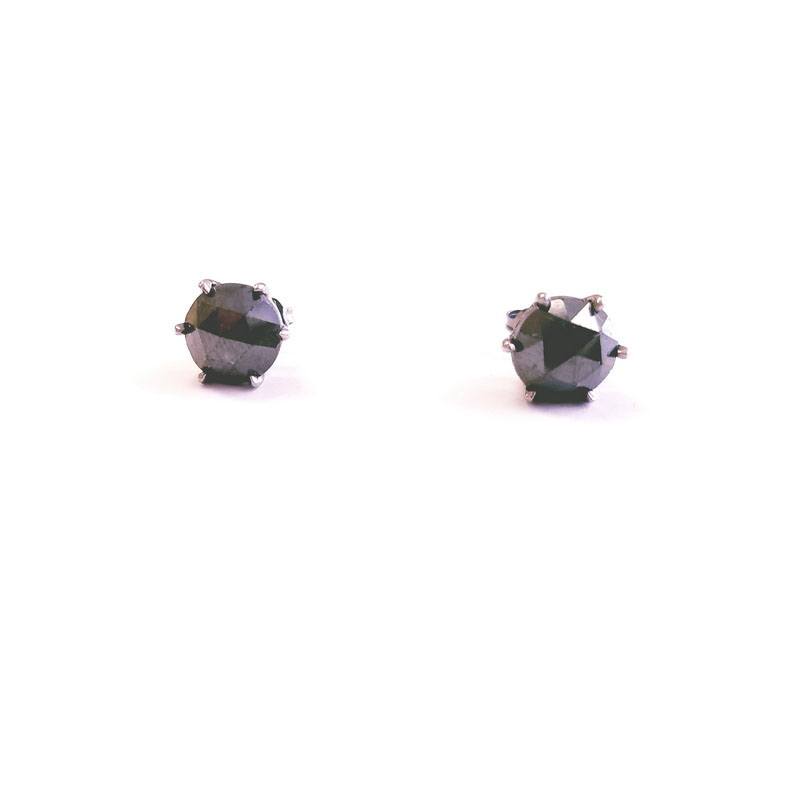 14K White Gold Stud Earrings With Black Diamonds