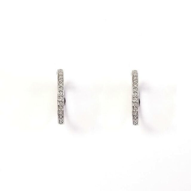 14K White Gold Thin Hoop Earrings With Diamonds