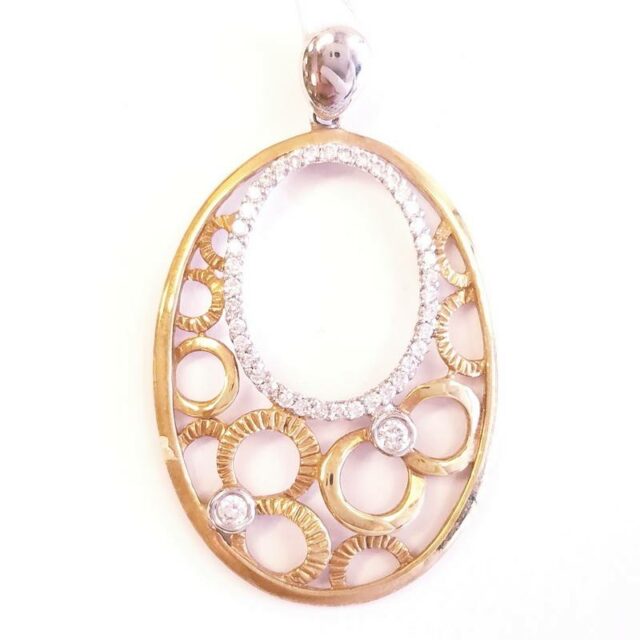 14K Yellow and White Gold Oval Pendant with Diamonds