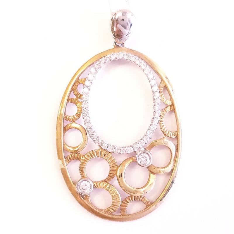 14K Yellow and White Gold Oval Pendant with Diamonds