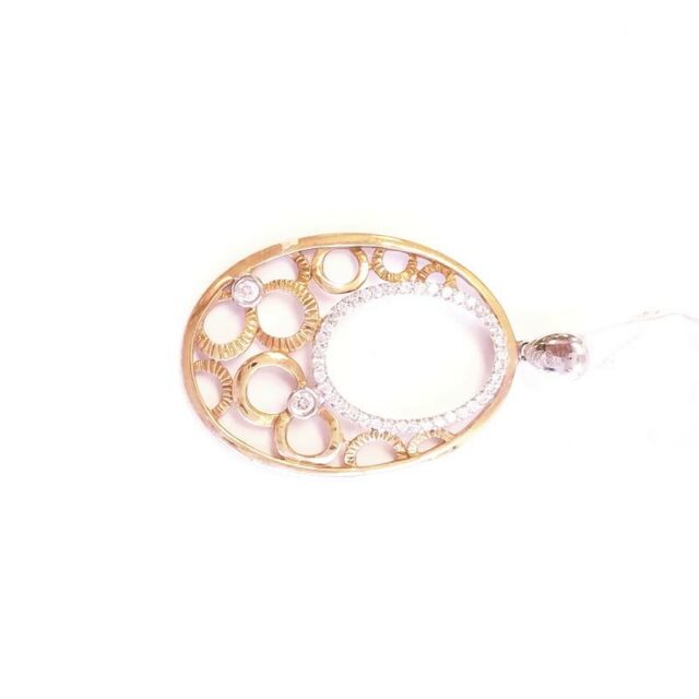 14K Yellow and White Gold Oval Pendant with Diamonds