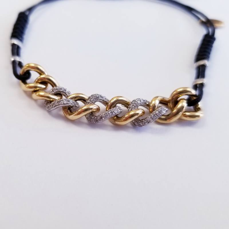 14K Yellow and White Gold Stretchable Semi Chain Bracelet with Diamonds
