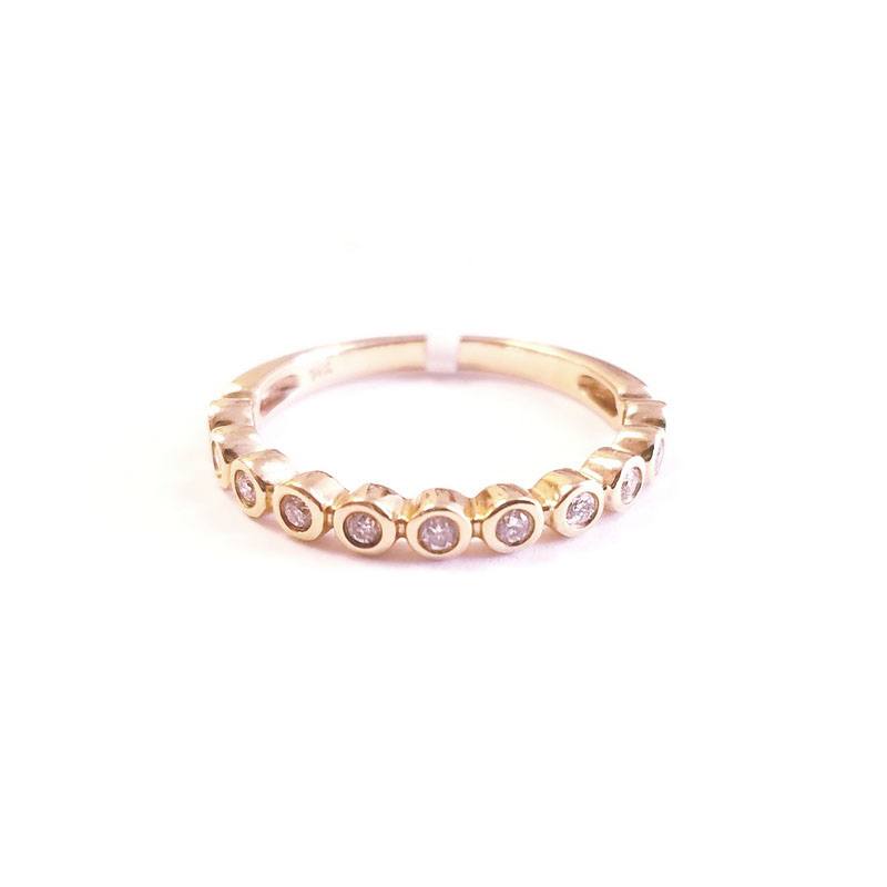 14K Yellow Gold Band Bezel Ring with Genuine Diamonds