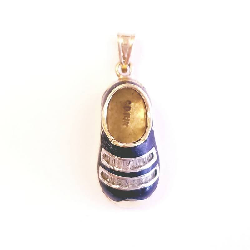 14K Yellow Gold Diamond and Enamel Baby Shoe Charms Pendant