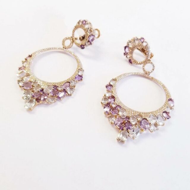 14K Yellow Gold Diamond And Gemstone Chandelier Earrings