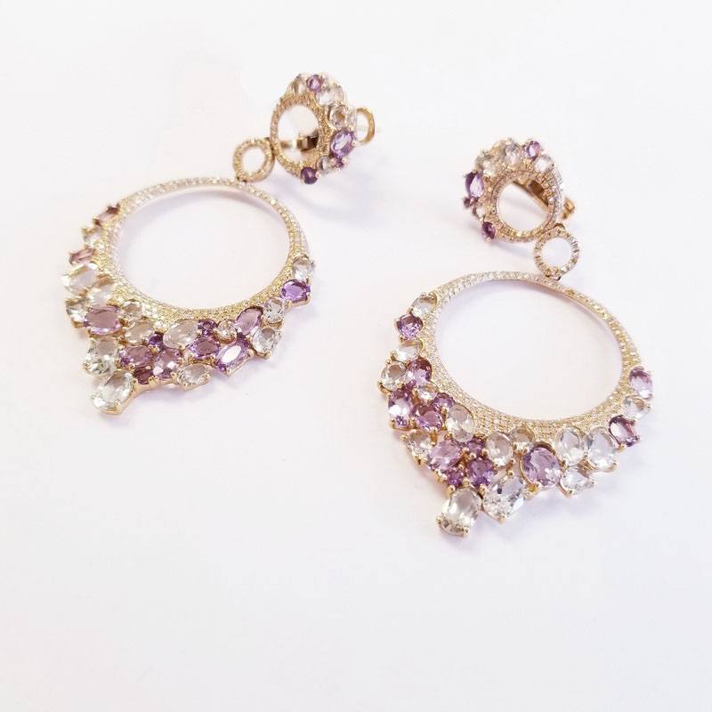 14K Yellow Gold Diamond And Gemstone Chandelier Earrings