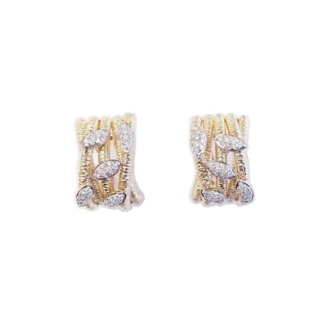 14K Yellow Gold Diamond Earrings With Vine Leaves