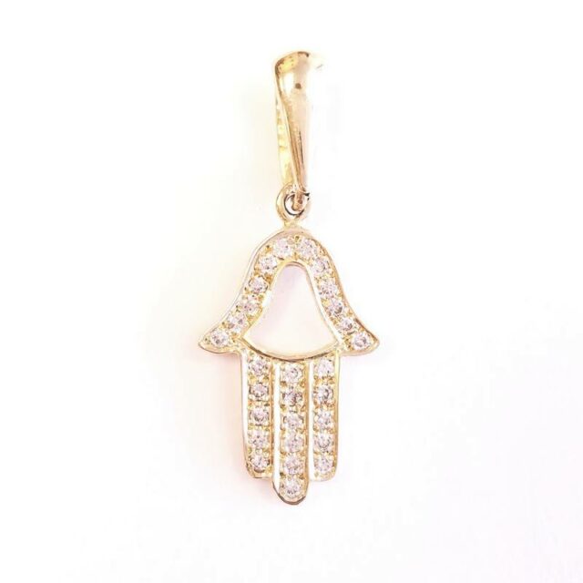 14K Yellow Gold Diamond Hamsa Hand Pendant