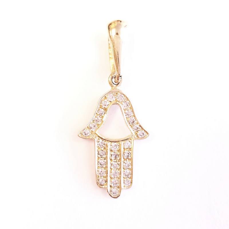 14K Yellow Gold Diamond Hamsa Hand Pendant