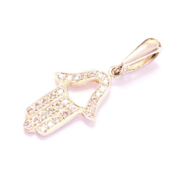 14K Yellow Gold Diamond Hamsa Hand Pendant