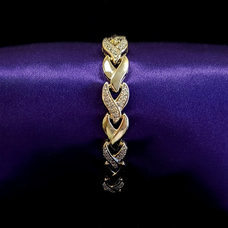 14K Yellow Gold Diamond Hearts Link Bracelet
