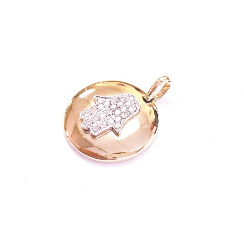 14K Yellow Gold Diamond Pave Hamsa Hand Pendant