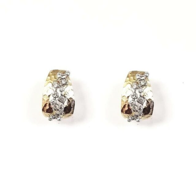 14K Yellow Gold Earrings With Paved Diamonds